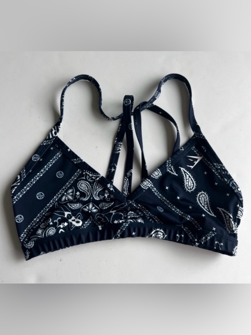 Gymshark Black & White Paisley Print Sports Bra